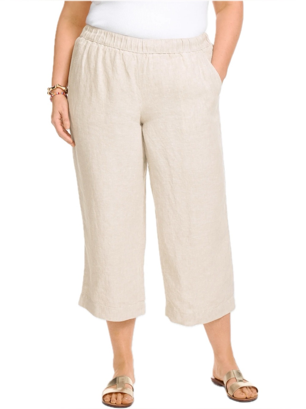 J Jill Love Linen Wide Leg Crop Pants in Natural